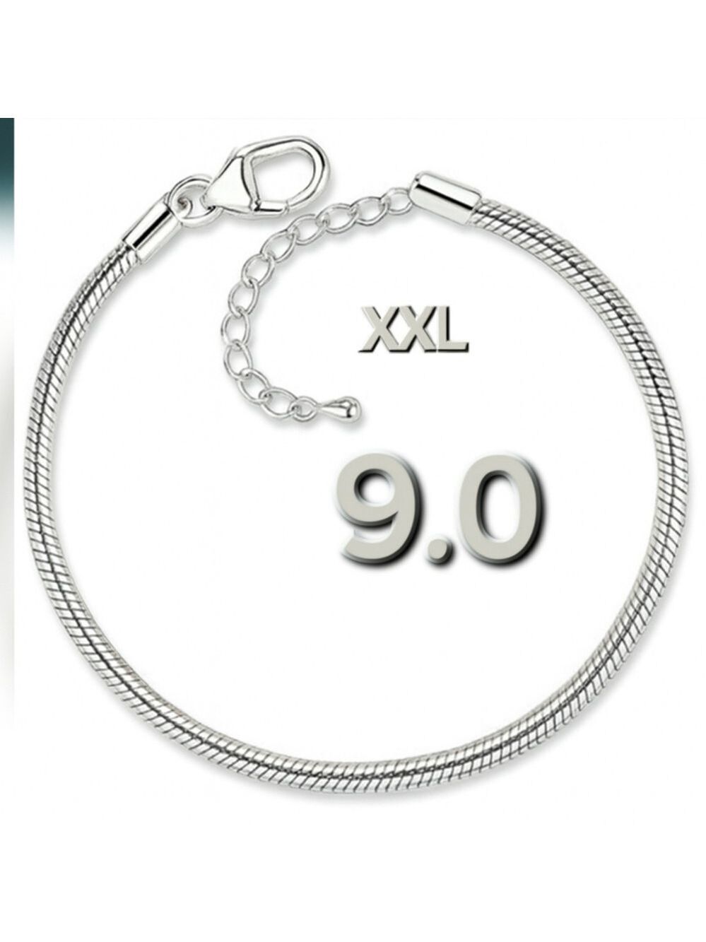 XXL 9.0 Silver Charm Bracelet Starter Bracelet Only No Charms